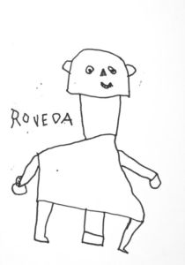 Zeichnung Männchen oder Bär mit der Aufschrift ROVEDA