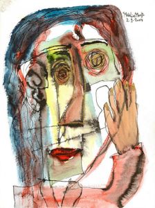eine Malerei. Ein Gesicht ist zu erkennen.