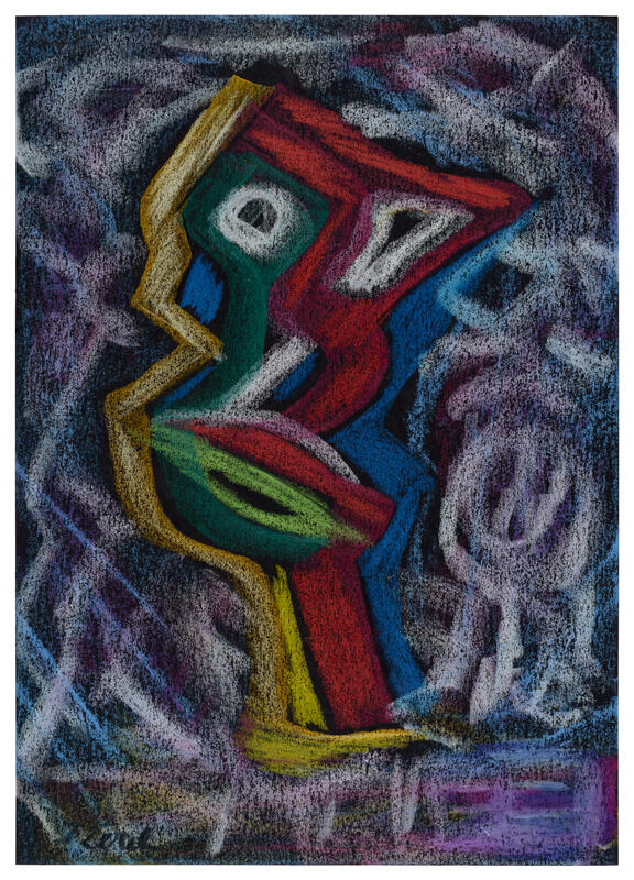 Gemälde, Kopf abstrakt in rot, blau, gelb und grün