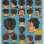 18 weibliche Torso mit unterschiedlichen Frisuren. Text: Venez mes tresser amies